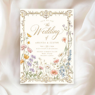Elegant Vintage Wildflowers Floral Wedding Invitation