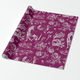 Elegant Vintage Wine Gray Horse Floral Pattern Wrapping Paper