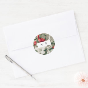 Elegant Vintage Winter Florals Monogram Wedding  Classic Round Sticker