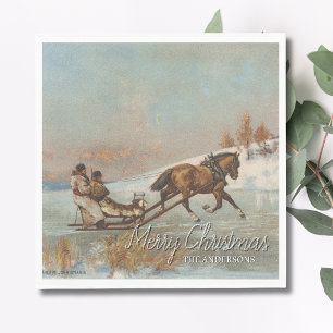 Elegant Vintage Winter Sleigh Ride Scene Napkin
