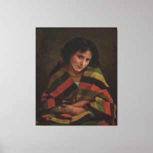 Elegant Vintage Woman Portrait with Striped Shawl Canvas Print