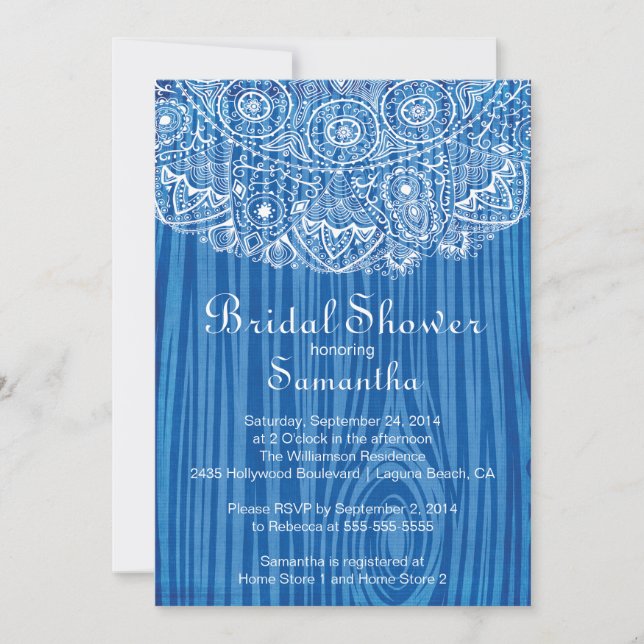 Elegant Vintage Wood Lace Bridal Shower Invitation (Front)