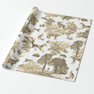 Elegant Vintage Woodland Beige Fox Rabbit Toile Wrapping Paper