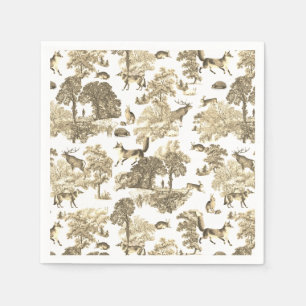 Elegant Vintage Woodland Fox Gold Beige Toile Napkin