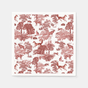 Elegant Vintage Woodland Fox Rabbit Red Toile Napkin
