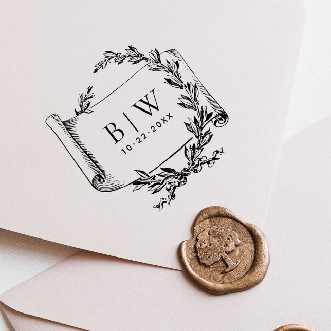Elegant Vintage Wreath Monogram Wedding Wood Rubber Stamp (Creator Uploaded)