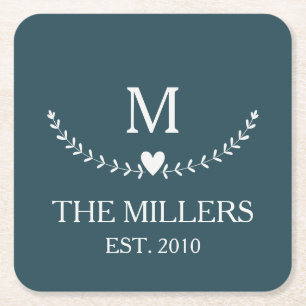Elegant vintage wreath with heart decoration square paper coaster