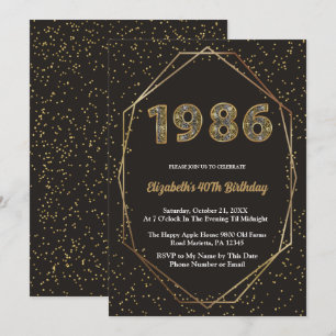 Elegant Vintage Year 1986 40th Birthday Party Invitation