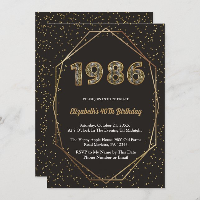Elegant Vintage Year 1986 40th Birthday Party Invitation (Front/Back)