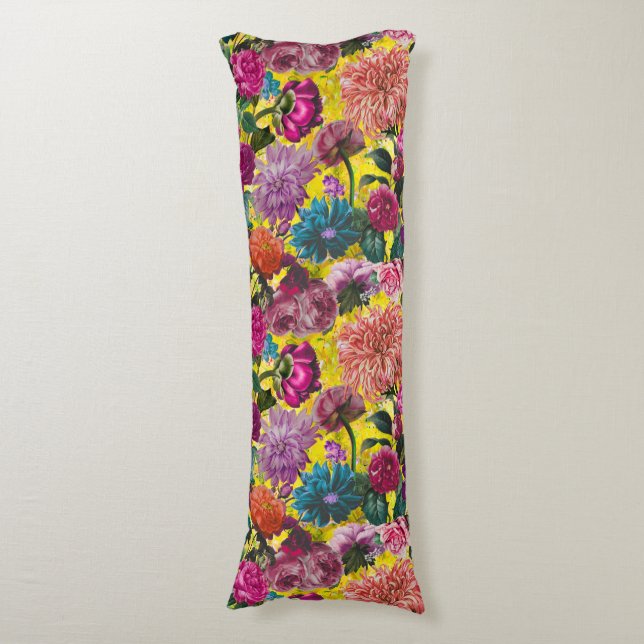 Elegant Vintage yellow Floral monogram Body Cushion (Front Vertical)