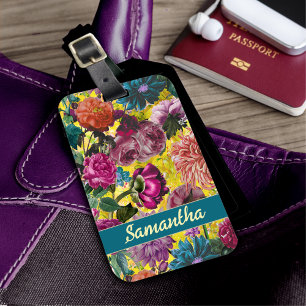 Elegant Vintage yellow Floral monogram Luggage Tag