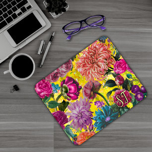Elegant Vintage yellow Floral monogram Mouse Mat