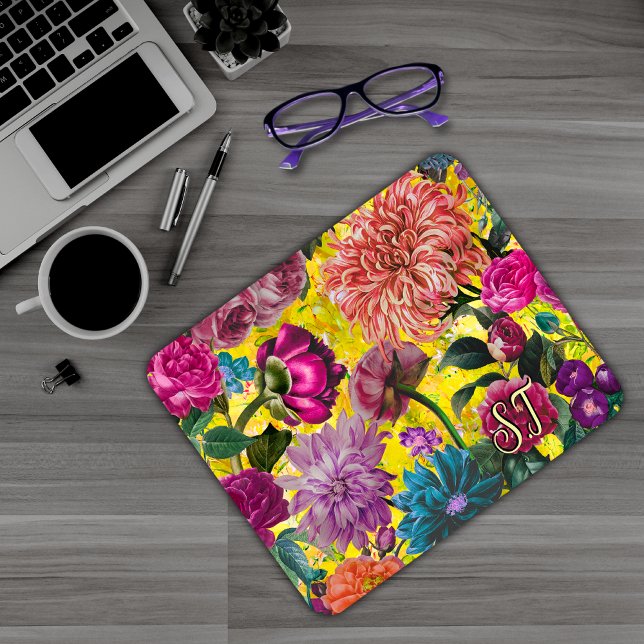 Elegant Vintage yellow Floral monogram Mouse Mat (Creator Uploaded)