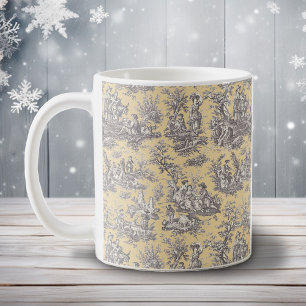 Elegant vintage yellow grey French toile de jouy Coffee Mug