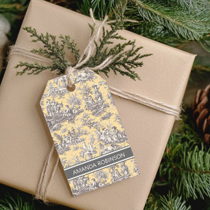 Elegant vintage yellow grey toile de jouy gift tags