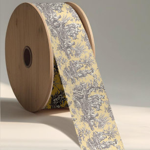 Elegant vintage yellow grey toile de jouy satin ribbon