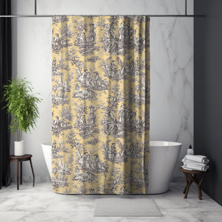 Elegant vintage yellow grey toile de jouy shower curtain