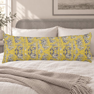 Elegant vintage yellow lake toile de jouy body cushion