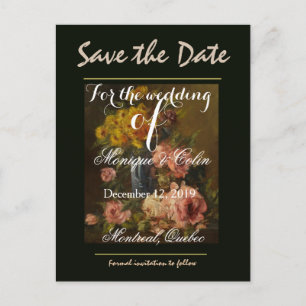 Elegant Vintage Yellow Pink Roses Save the Date Postcard