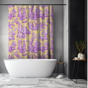 Elegant Vintage Yellow Purple Toile De Jouy Floral Shower Curtain