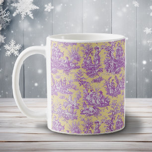 Elegant Vintage Yellow Purple Toile Pattern Coffee Mug