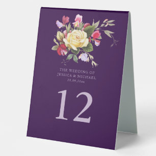 Elegant Vintage Yellow Rose Floral Purple Wedding