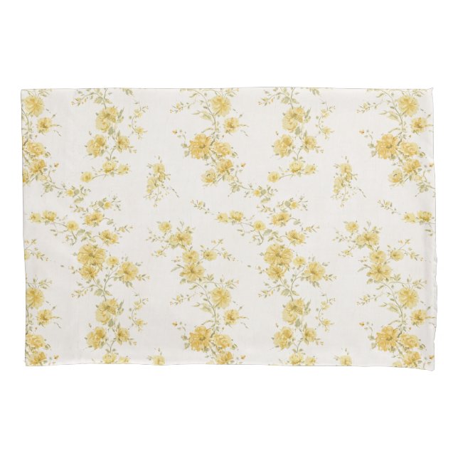 Elegant Vintage Yellow Roses Floral Pattern  Pillowcase (Front)