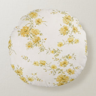 Elegant Vintage Yellow Roses Floral Pattern Round Cushion