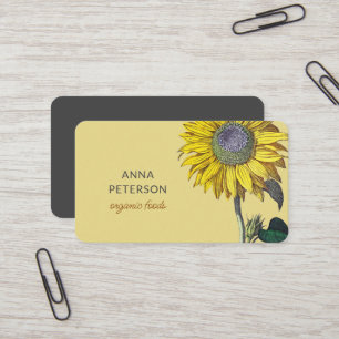 Elegant Vintage Yellow Sunflower Beige Grey Business Card