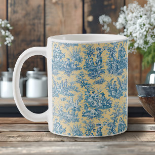 Elegant vintage yellow teal toile de jouy coffee mug