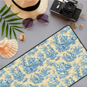 Elegant vintage yellow teal toile de jouy desk mat