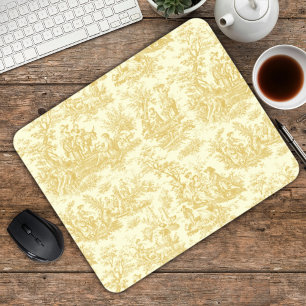 Elegant vintage yellow toile de jouy mouse mat