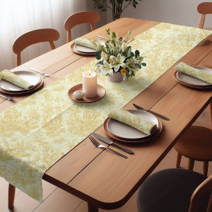 Elegant vintage yellow toile de jouy printed short table runner