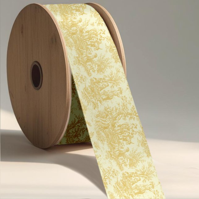 Elegant vintage yellow toile de jouy satin ribbon (Creator Uploaded)