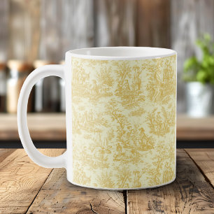 Elegant Vintage Yellow Toile French Countryside Coffee Mug