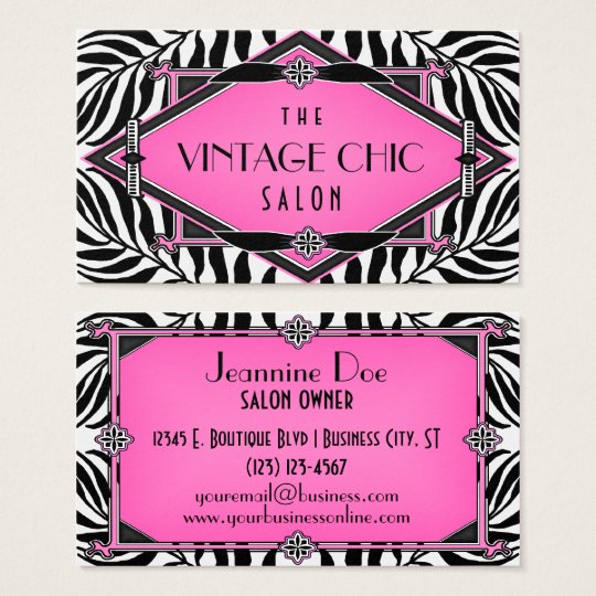 Elegant Vintage Zebra Art Deco Pink Diamond Business Card