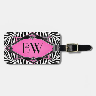 Elegant Vintage Zebra Art Deco Pink Diamond Luggage Tag