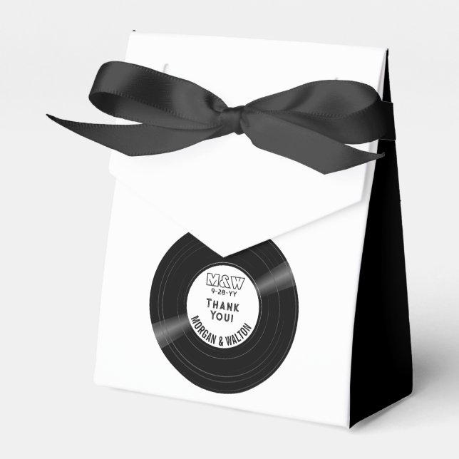 Elegant Vinyl Record Black & White Favour Box (Front Side)