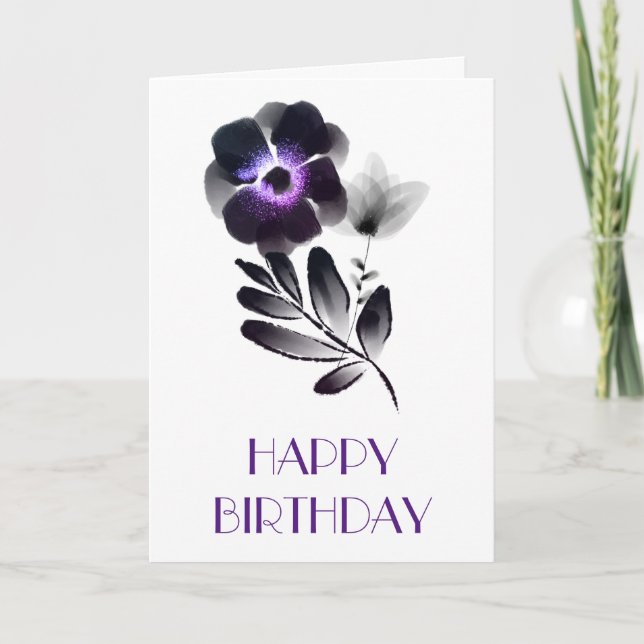 Elegant Violet and Black Floral Birthday Card (Front)