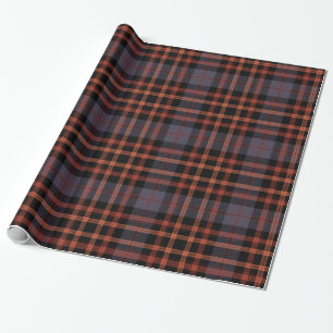 Elegant Violet Blue Orange Black Plaid Check Wrapping Paper