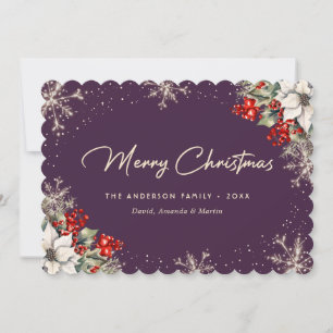 Elegant Violet Botanical Snowflake Christmas Card