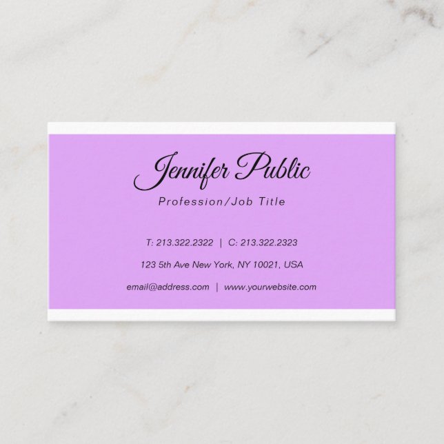 Elegant Violet Design Modern Simple Plain Trendy Business Card (Front)