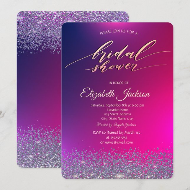 Elegant Violet Diamonds Ombre Bridal Shower  Invitation (Front/Back)