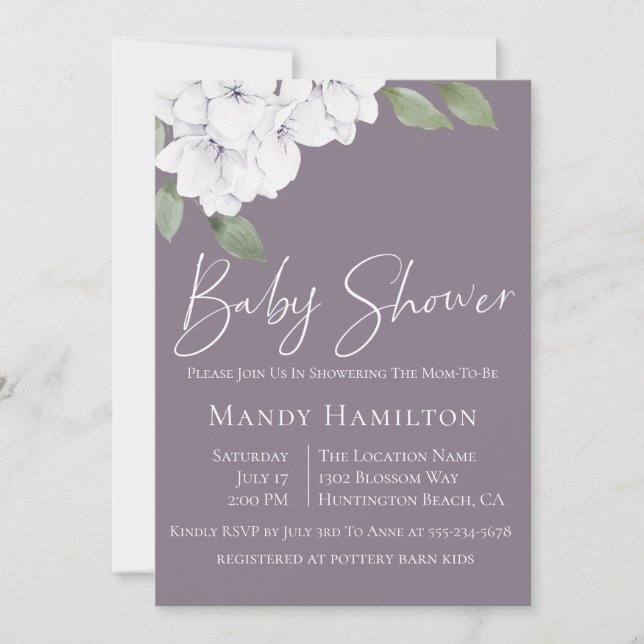 Elegant Violet Floral Baby Shower Invitation (Front)
