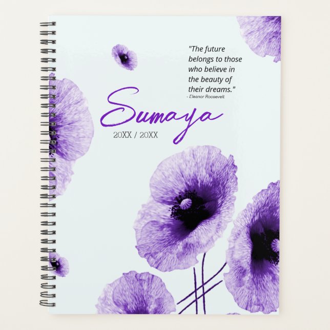 Elegant Violet Floral Spiral Planner Customisable (Front)