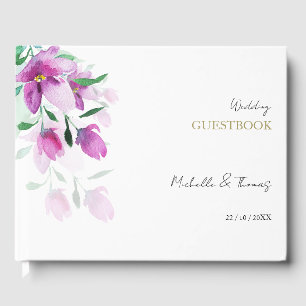 Elegant Violet Floral Watercolor Art Guest Book
