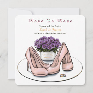 Elegant Violet Flowers Lesbian Wedding Square Invi Invitation