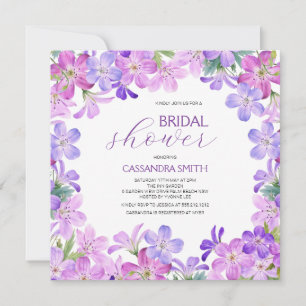 Elegant Violet Geranium Floral Bridal Shower  Invitation
