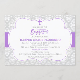 Elegant Violet Girl Baptism Invitation
