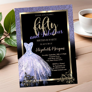 Elegant Violet Glitter Dress 50th Birthday Party Invitation